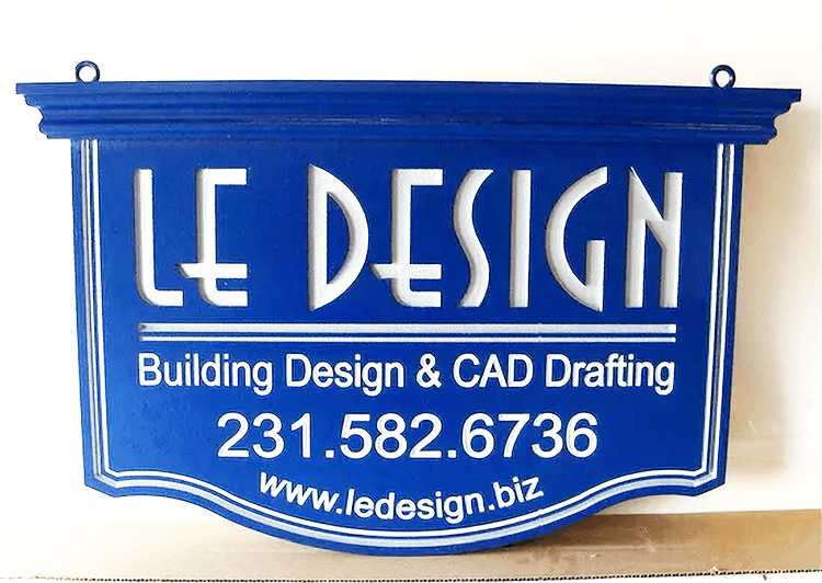 SC38008 - -Engraved Hanging HDU Sign for "Le Design" Building Design and CAD Drafting Company