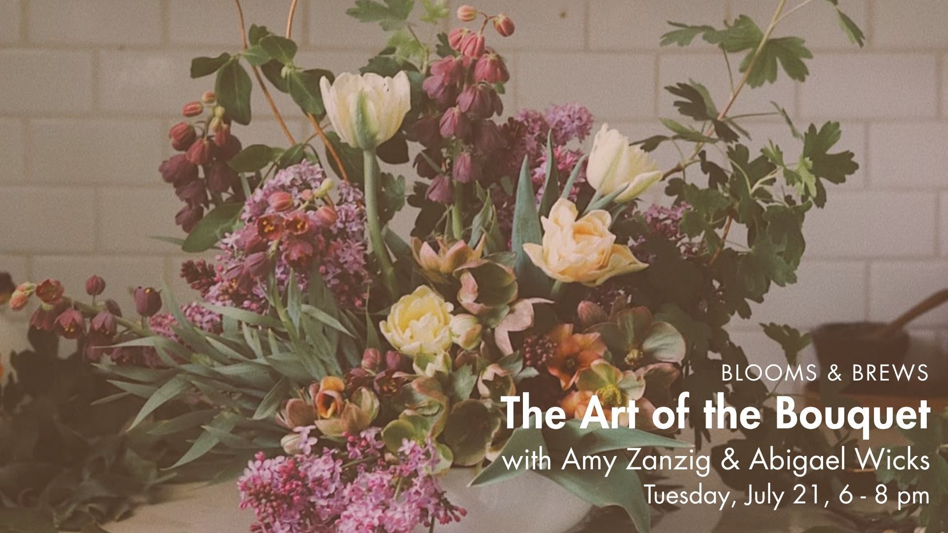 An overflowing bouquet full of seasonal flowers