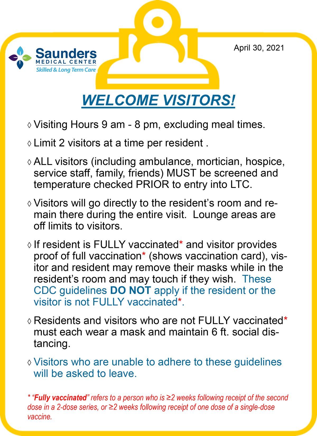 43020 New Visitation Guidelines Nursing Home Saunders Medical Center