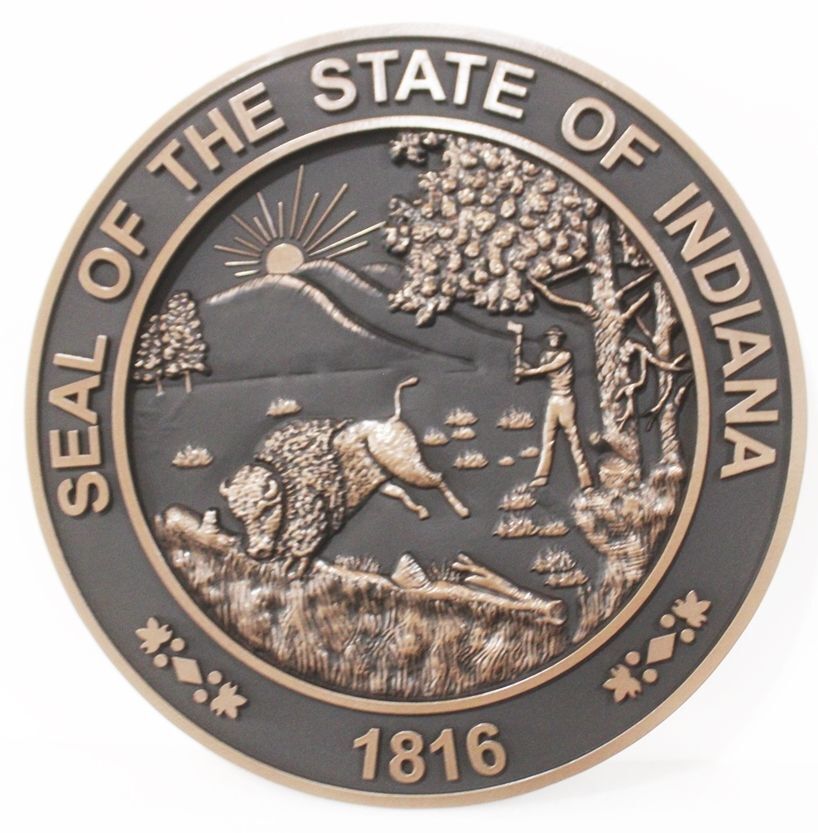 BP116A - Carved 3-D Brass-plated Plaque of the Seal of the State of Indiana