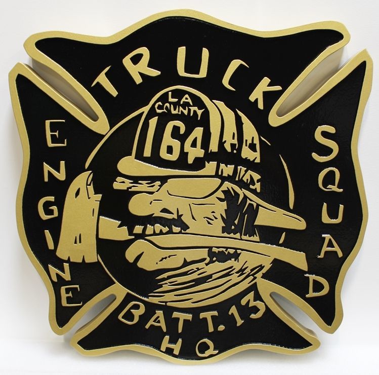 QP-3009 - Carved 2.5-D Raised Relief HDU Plaque of the Logo of the Engine Truck Squad, Los Angeles Fire Department