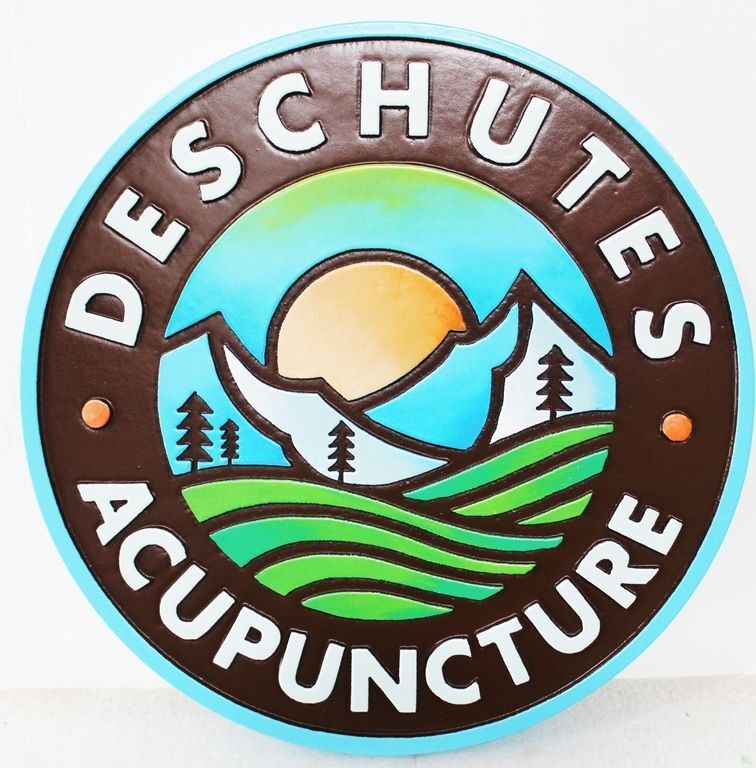VP-1482  - Carved 2.5-D Multi-level Relief Wall Plaque of the   Logo of Deschutes Acapuncture 