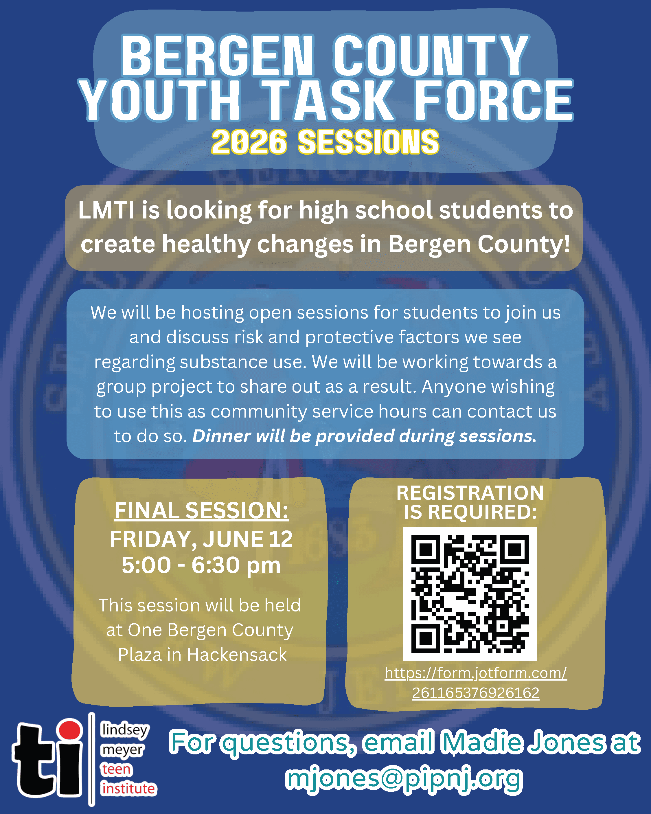 Image of the Bergen County Youth Task Force Flyer that describes details of the meeting.