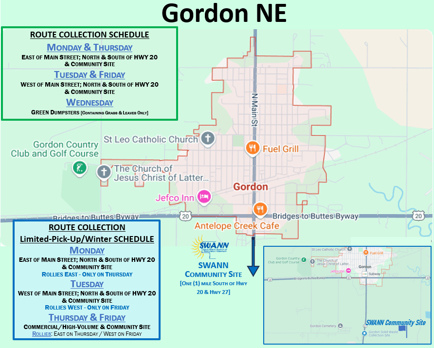 Gordon NE Route Collection Schedule Map