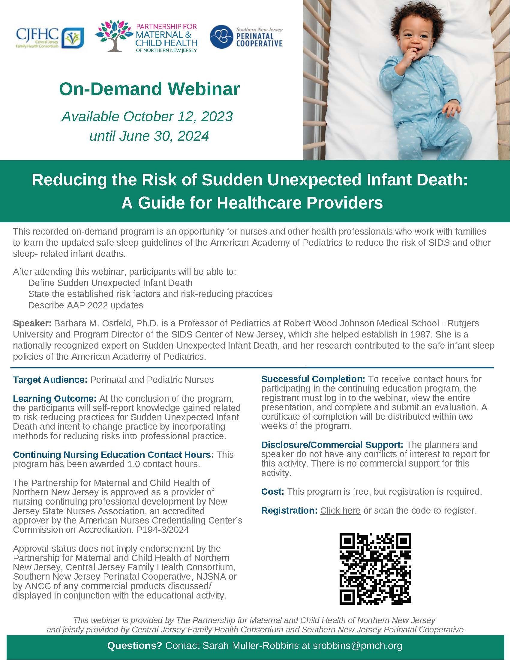 On-demand webinar: "Reducing the Risk of Sudden Unexpected Infant Death: A Guide for Healthcare Providers."