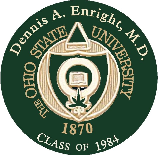 Y34370 - Carved 2.5-D Flat Relief Wall Plaque of the Seal of Ohio State University (Personalized with Name of Graduate)