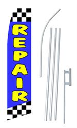 Repair Blue Checker Swooper/Feather Flag + Pole + Ground Spike