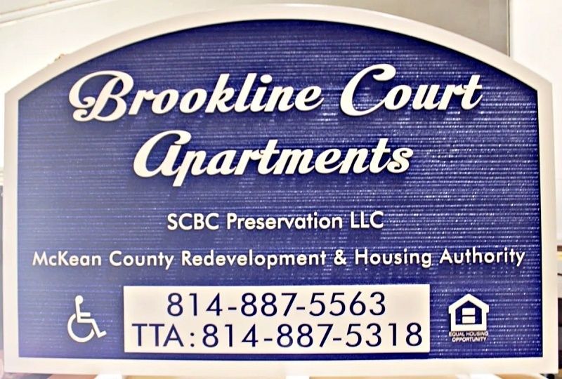 K20581 - Carved High-Density-Urethane (HDU) Entrance Sign for "Brookline Court Apartments"