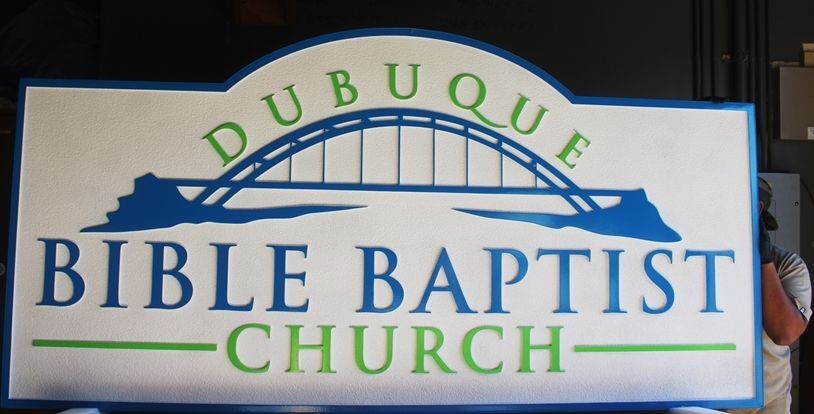 D13135A - Carved 2.5-D Multi-Level Entrance sign for the  Dubuque Bible Baptist Church