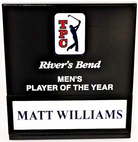 E14708 - Carved Sign for "TPC River's Bend Men's Player of the Year" with Removeable Name Plate