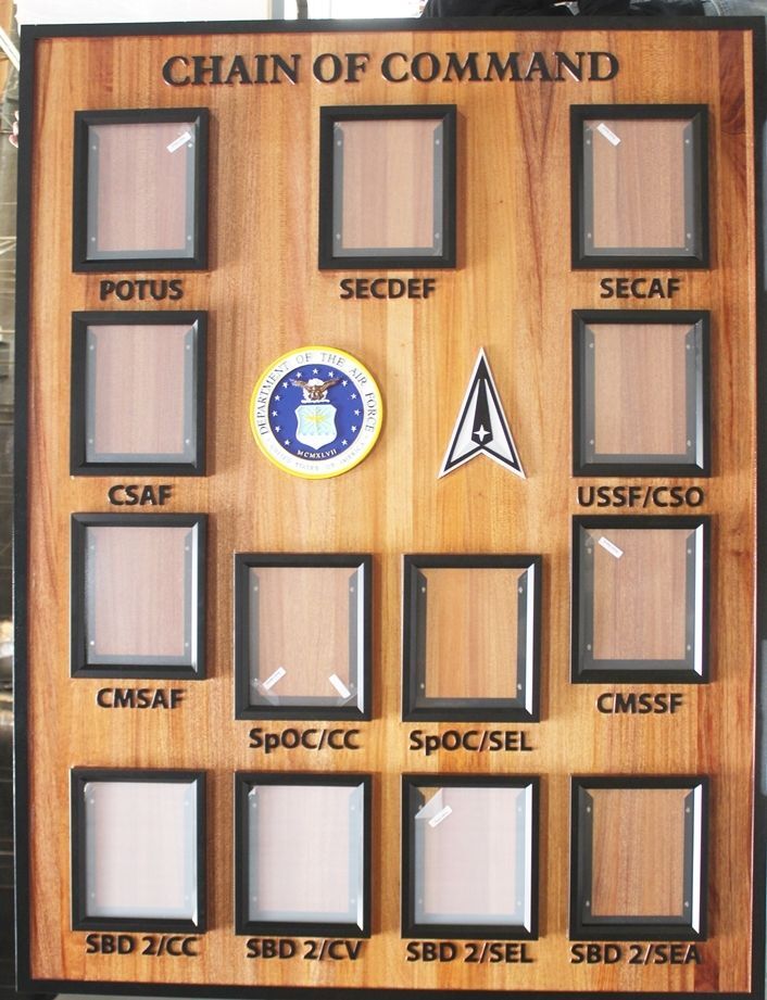 LP-9021 - Carved Redwood Chain-of-Command Photo  Board for Space Base Delta 2 (SBD 2), Buckley SFB, Colorado  , US Space Force (USSF)