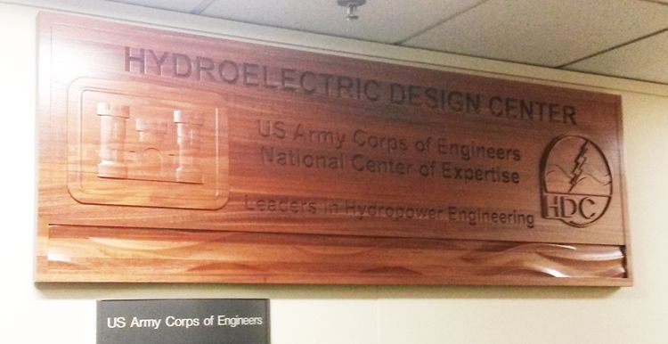 V31815 - Carved 3-D Natural African Mahogany  Wall Panel for the Portland District of the  US Army Corps of Engineers
