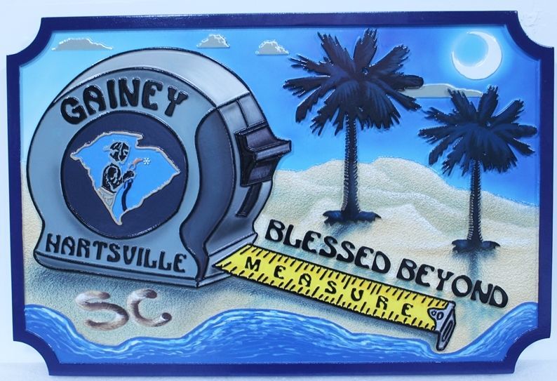 L22207 - Carved 2.5-D Multi-Level Raised Relief Coastal Residence Sign "Blessed Beyond Measure" in Gainsville,  South Carolina