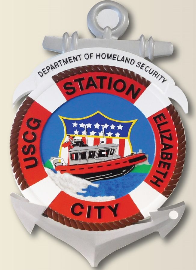 NP-2090 - Carved Plaque  of Seal of US Coast Guard Station in Elizabeth City,  Artist Painted