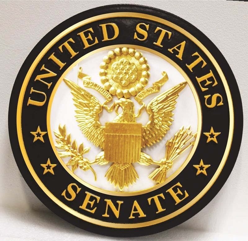 AP-2021-  Carved Plaque of the Seal of the US Senate, with Gold Gilding & Black  Border