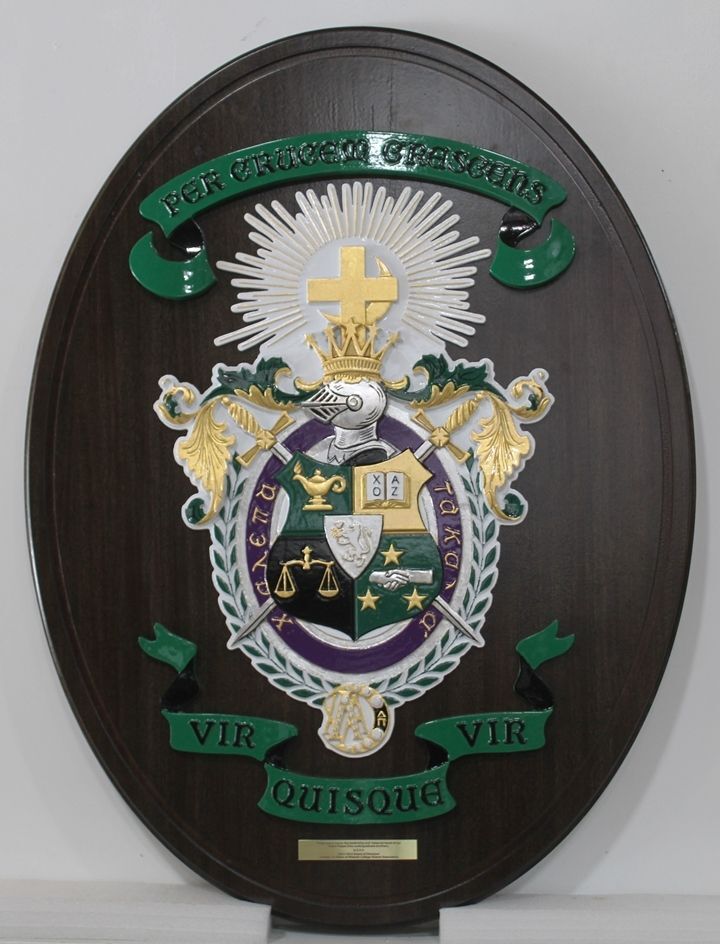 SP-1640 -Carved Mahogany Plaque of the Crest of Lambda Chi Alpha College Fraternity 