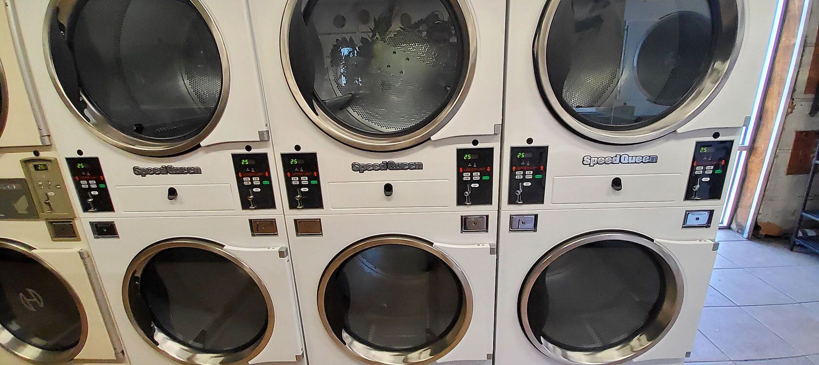 Stacked laundry units.