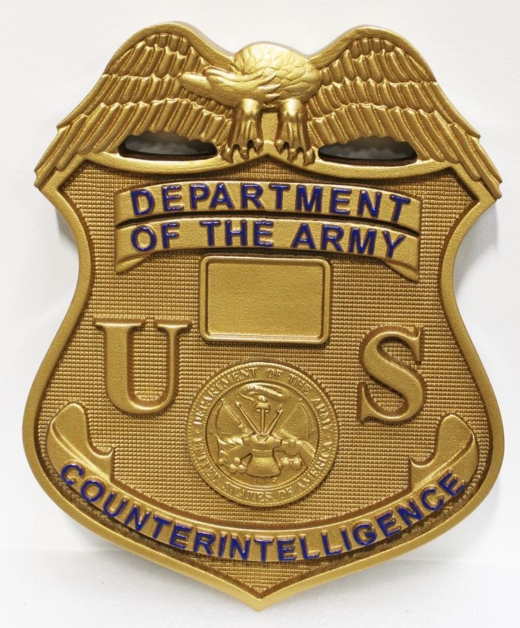 MP-1350- Carved 3-D Bas-Relief HDU Plaque of the Badge of a Counterintelligence  Agent, US Army  
