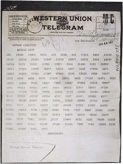 1917: Zimmermann Telegram was sent.