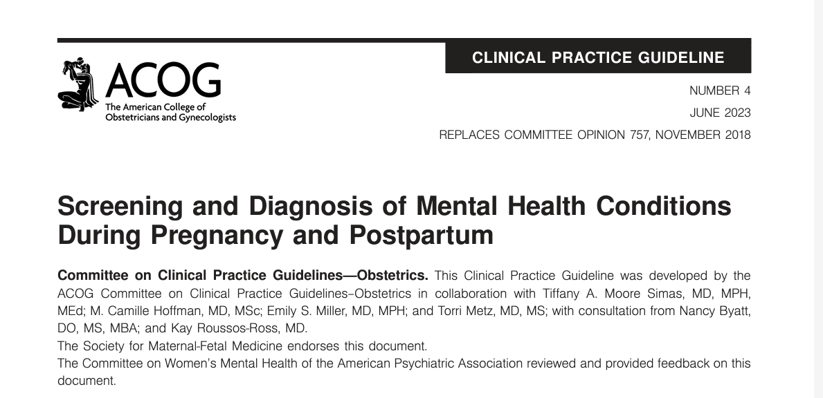 ACOG Releases New Committee Opinion on Screening and Diagnosis of Mental Health Conditions During Pregnancy and Postpartum