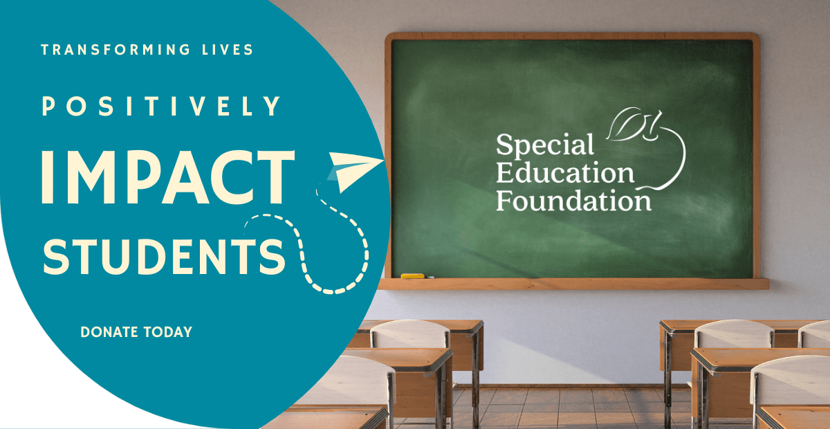 chalkboard with Special Education Foundation logo in it
