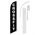 Crossfit Black/White Swooper/Feather Flag + Pole + Ground Spike