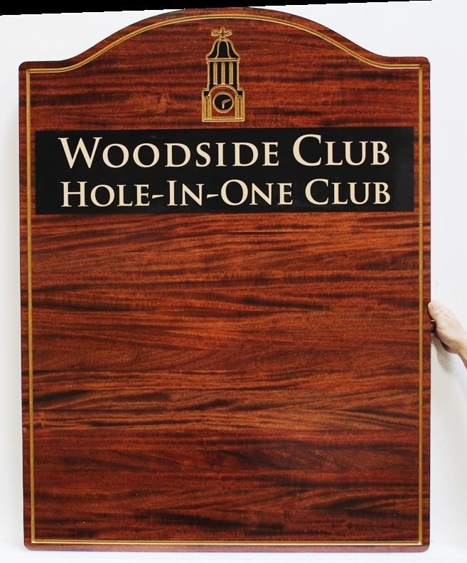 SB1235 - Engraved Mahogany Hole-in-One Club  Award  Plaque, with Name Plates, for the Woodside Golf Club