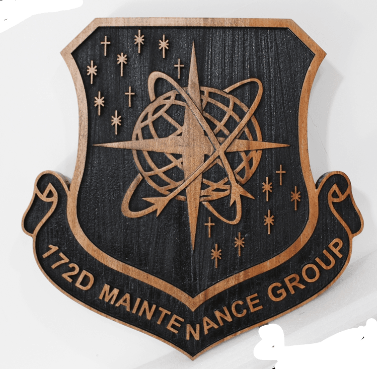LP-7101 - Carved 2.5-D Mahogany Plaque of the Shield Crest of the 172nd Maintenance Group