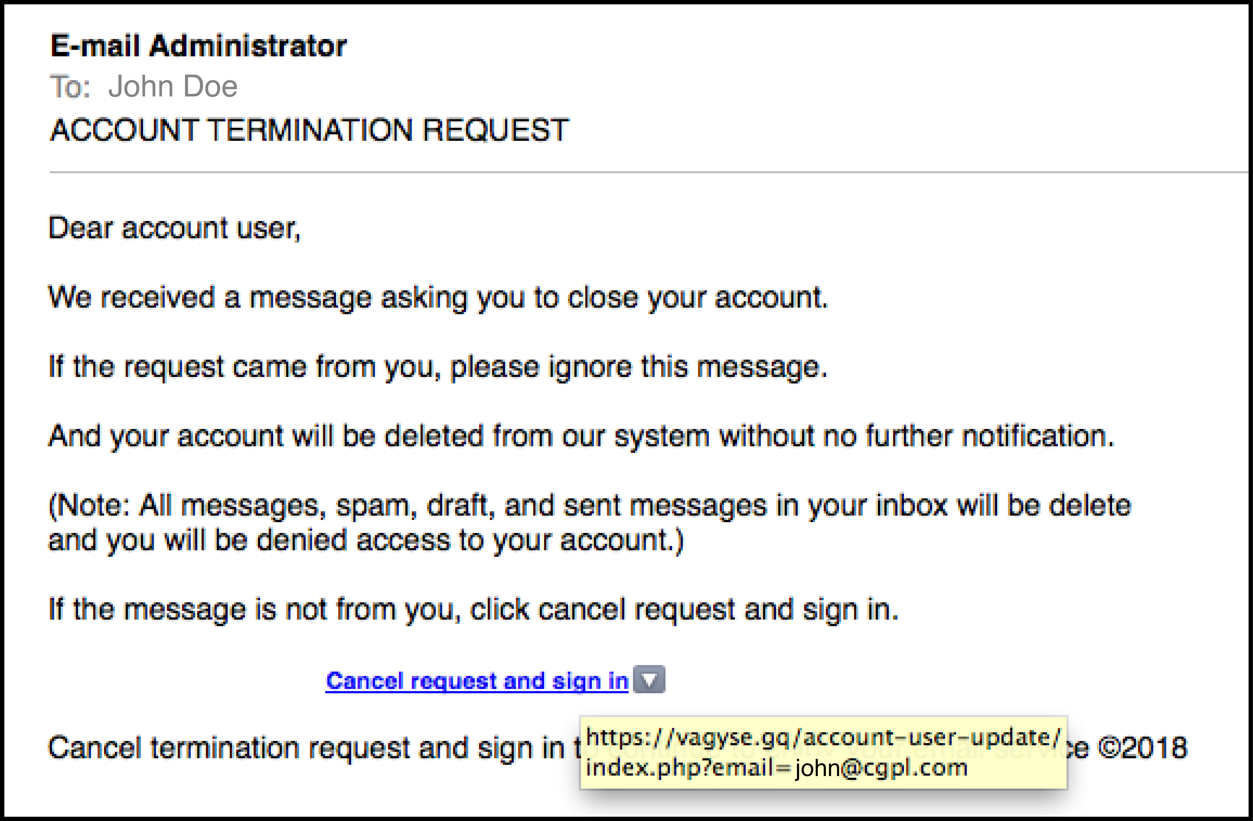 what is a scamming email links