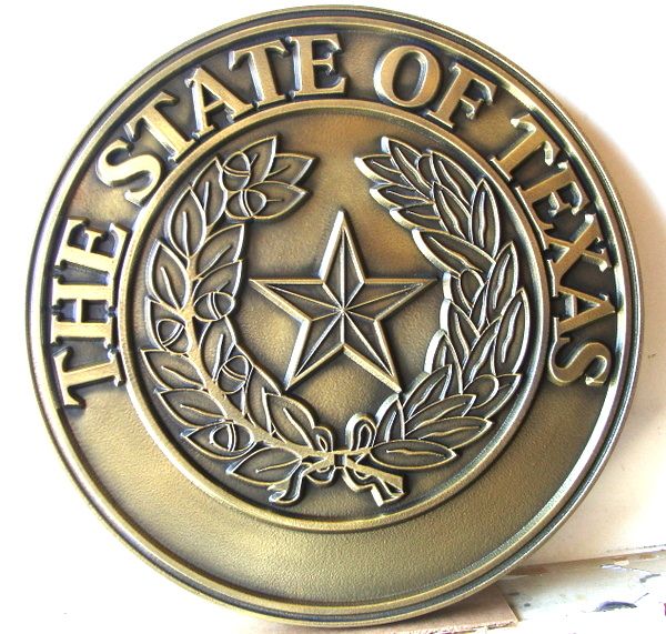 W32466 - Brass 2.5-D Wall Plaque of the Seal of the State of Texas