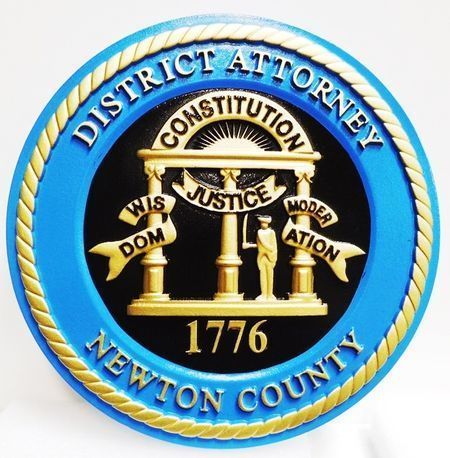 CP-1370- Carved Plaque of the Seal of the District Attorney of Newton County, Georgia, 3-D and Artist-Painted