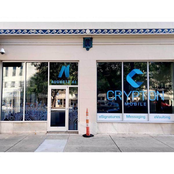 Custom storefront vinyl graphics for Crypton Mobile in Augusta Georgia