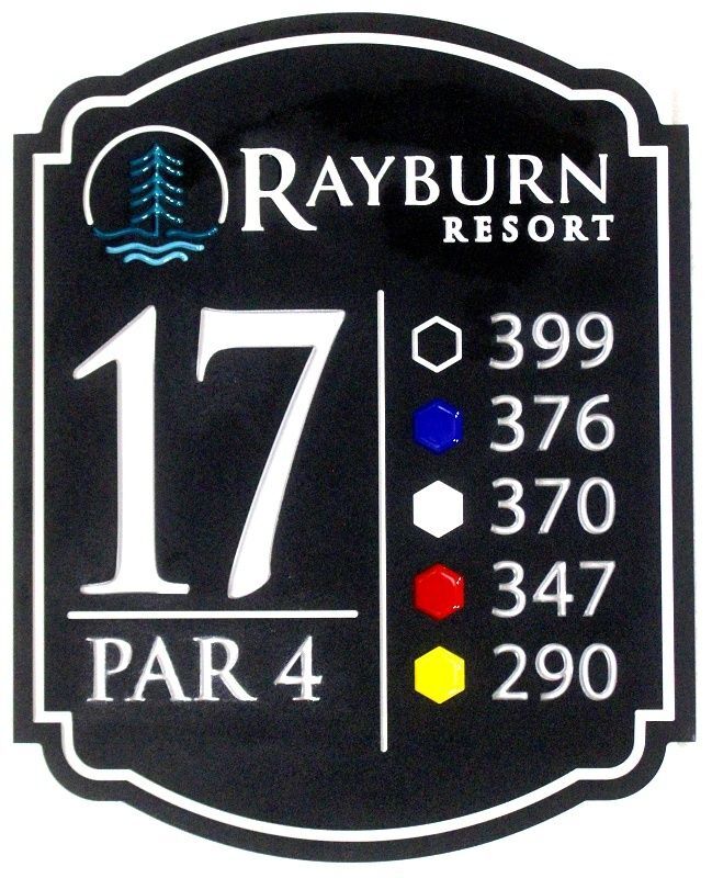 E14431- Carved HDPE Golf Course Tee Sign for Hole 17 of the Rayburn Resort