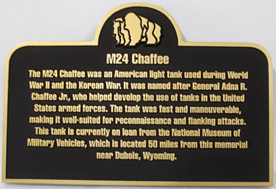 ZP-2095 - Carved 2.5-D Raised Relief Bronze-Plated Dedication Plaque for the "M24 Chaffee"