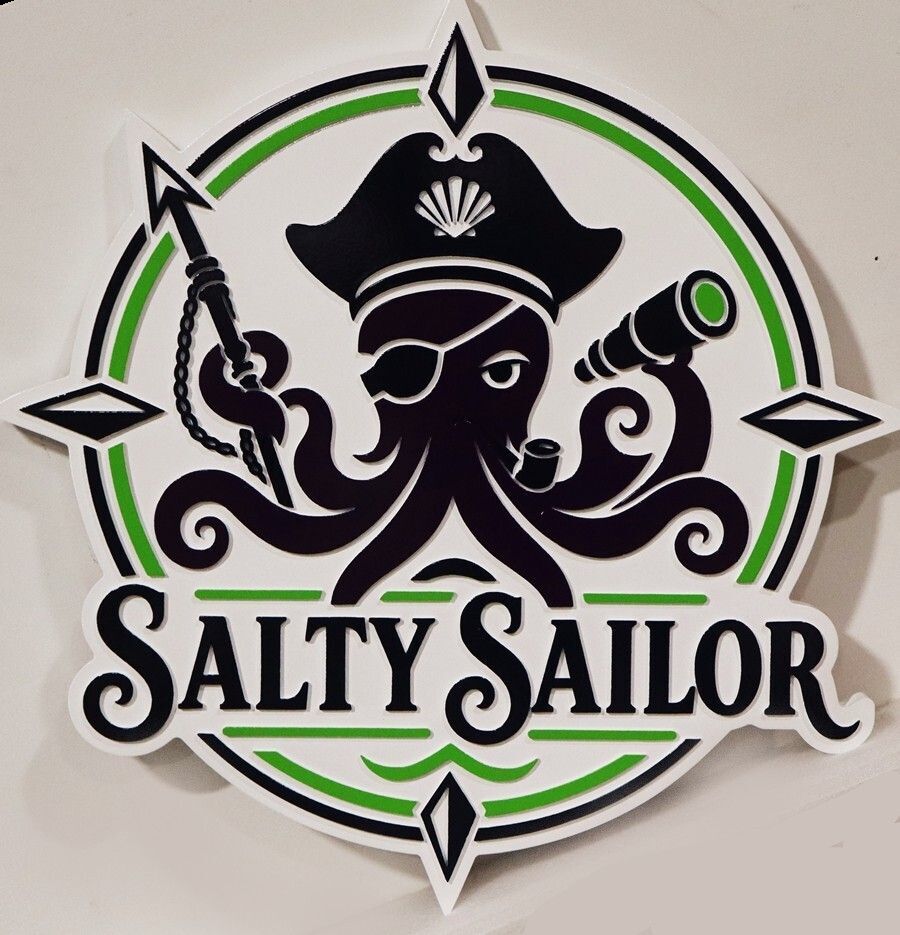 UP-3201 - Carved 2.5-D Multi-level Artist-Painted Plaque of the Logo of the Salty Sailor Yacht Club