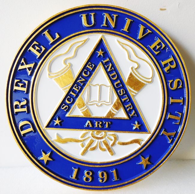 Y34306 -  Carved Round Wall Plaque of the Great Seal of Drexel University