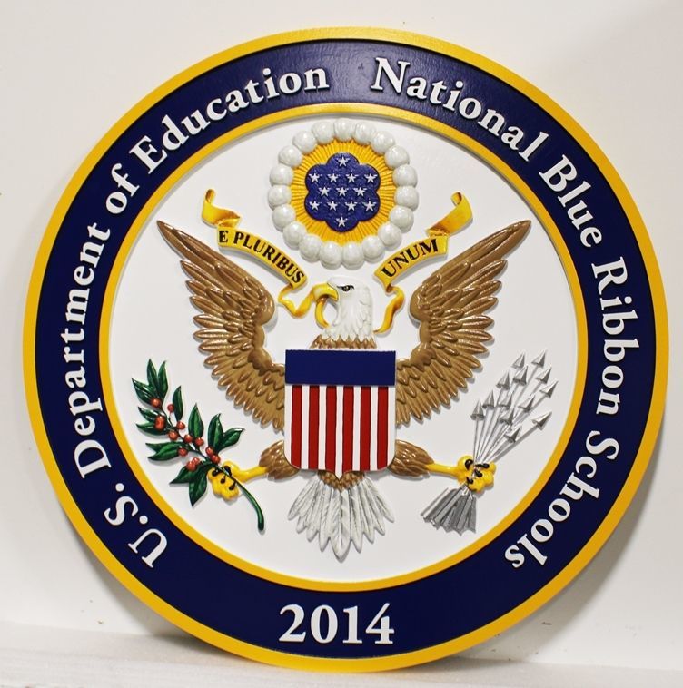 TP-1302- Carved Wall Plaque of the Seal  of a National Blue Ribbon School 2014, 3-D Artist Painte