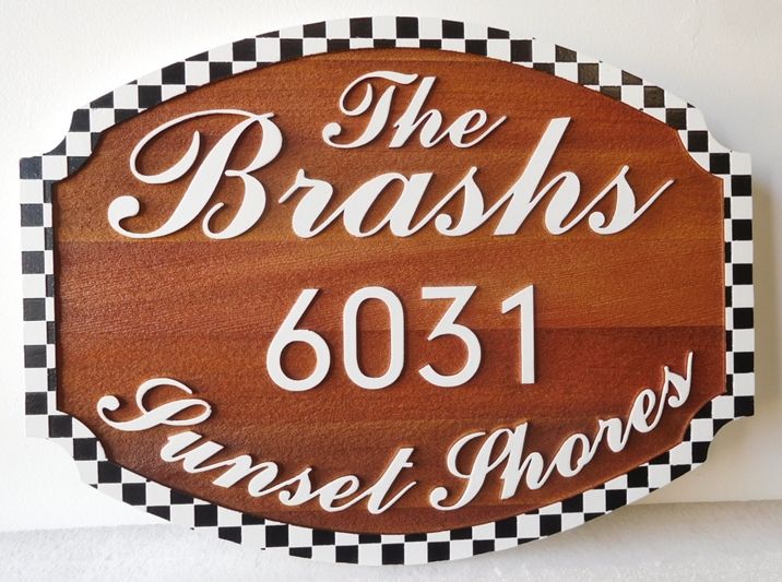 L22410 - Carved and Sandblasted 2.5-D Cedar Address Sign for the "The Brash's" Coastal Residence