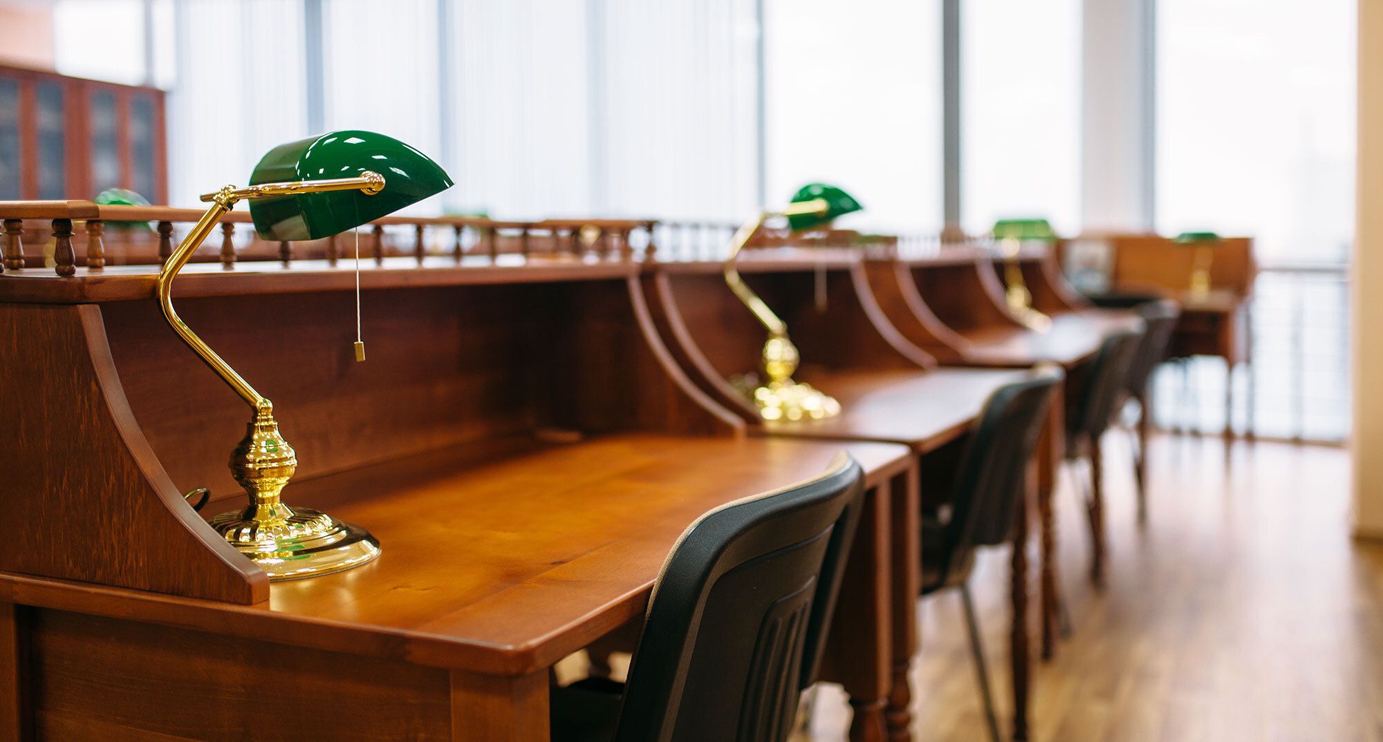 Reading room with rows of tables