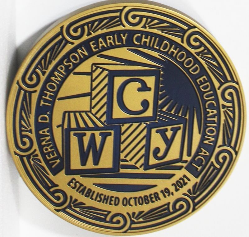 ZP-1255 - Carved Multi-Level Artist-Painted Plaque for the Cherokee Nation - Early Childhood Education Act