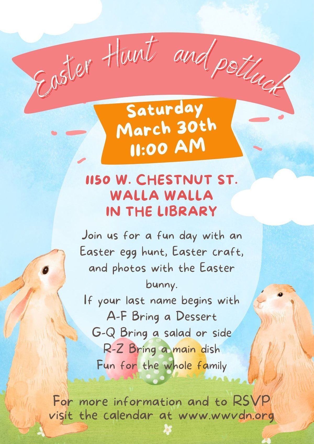 Easter Potluck & Egg Hunt Calendar of Events Walla Walla Valley