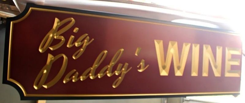 R27042 - Carved and Engraved Sign for "Big Daddy's Wine" with 24K Gold Leaf Gilded Text