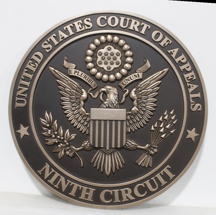 FP-1066 - Carved 3-D Bas-Relief Bronze-Plated Wall Plaque of the Seal of the United States Ninth Circuit Court of Appeals