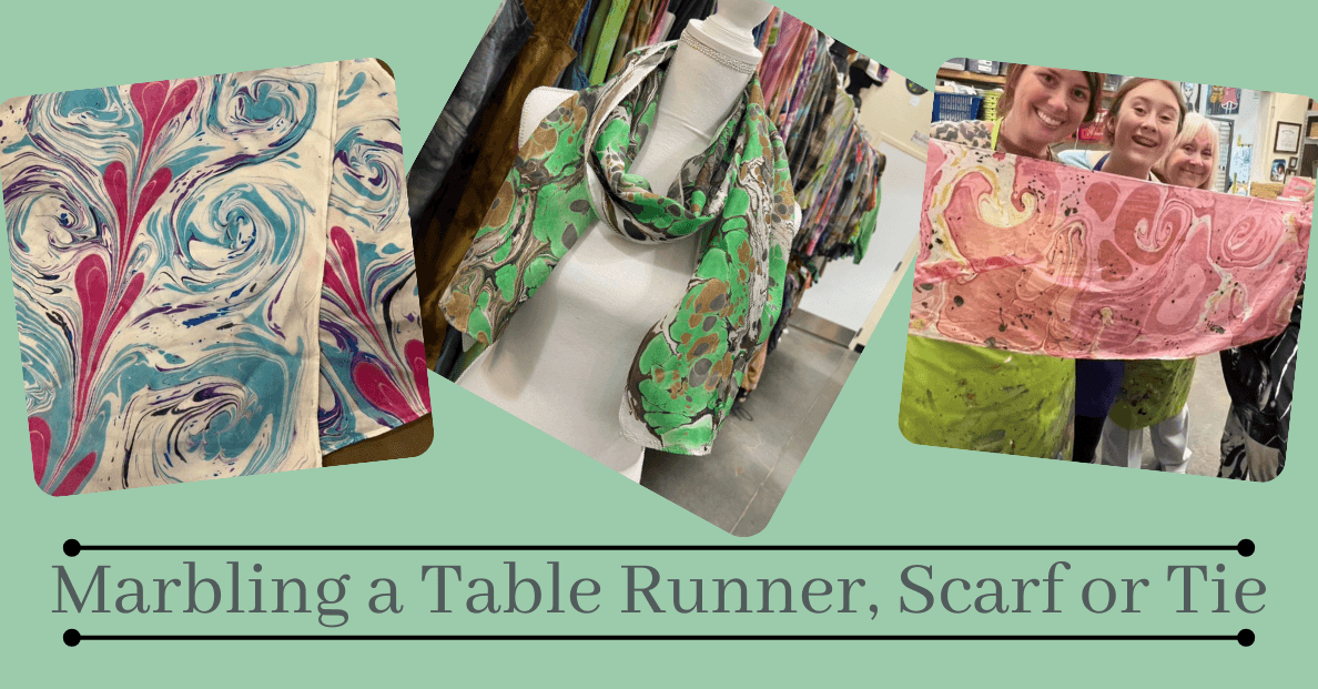 Marbling a Table Cloth, Scarf or Tie on January 17th from 3:00- to 5:00 (Taught by Stephanie, Classroom A and B, $29)
