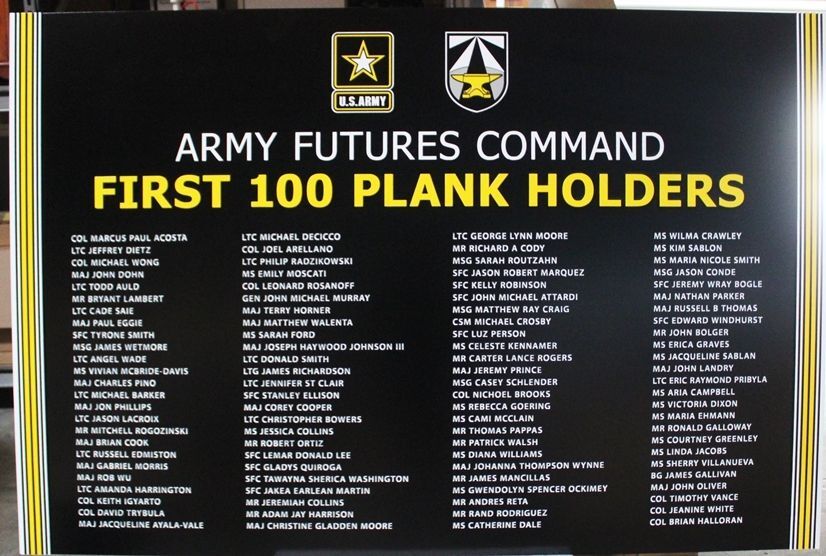 SB1102 - Engraved High=Density-Urethane (HDU) Board for First 100 Plank Holders of the US Army Futures Command 