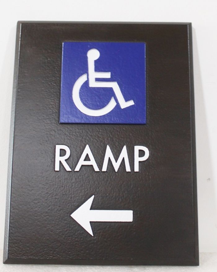 H17391 - Carved High-Density-Urethane (HDU) "Ramp" Sign with a Wheelchair Icon 