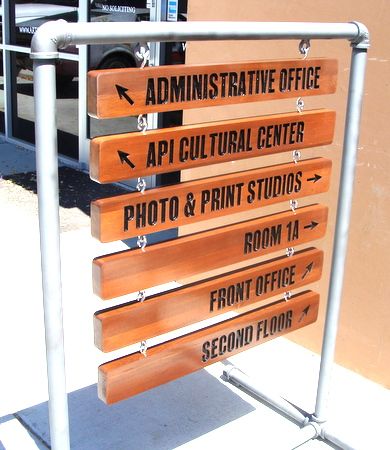 M3340 - Hanging Engraved Cedar Wayfinding Signs, for a Museum (Gallery 15) 