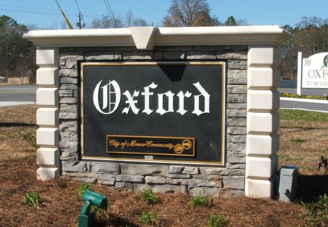 K20053 - "Oxford" Residential Community Entrance Carved Sign with Stone Facade