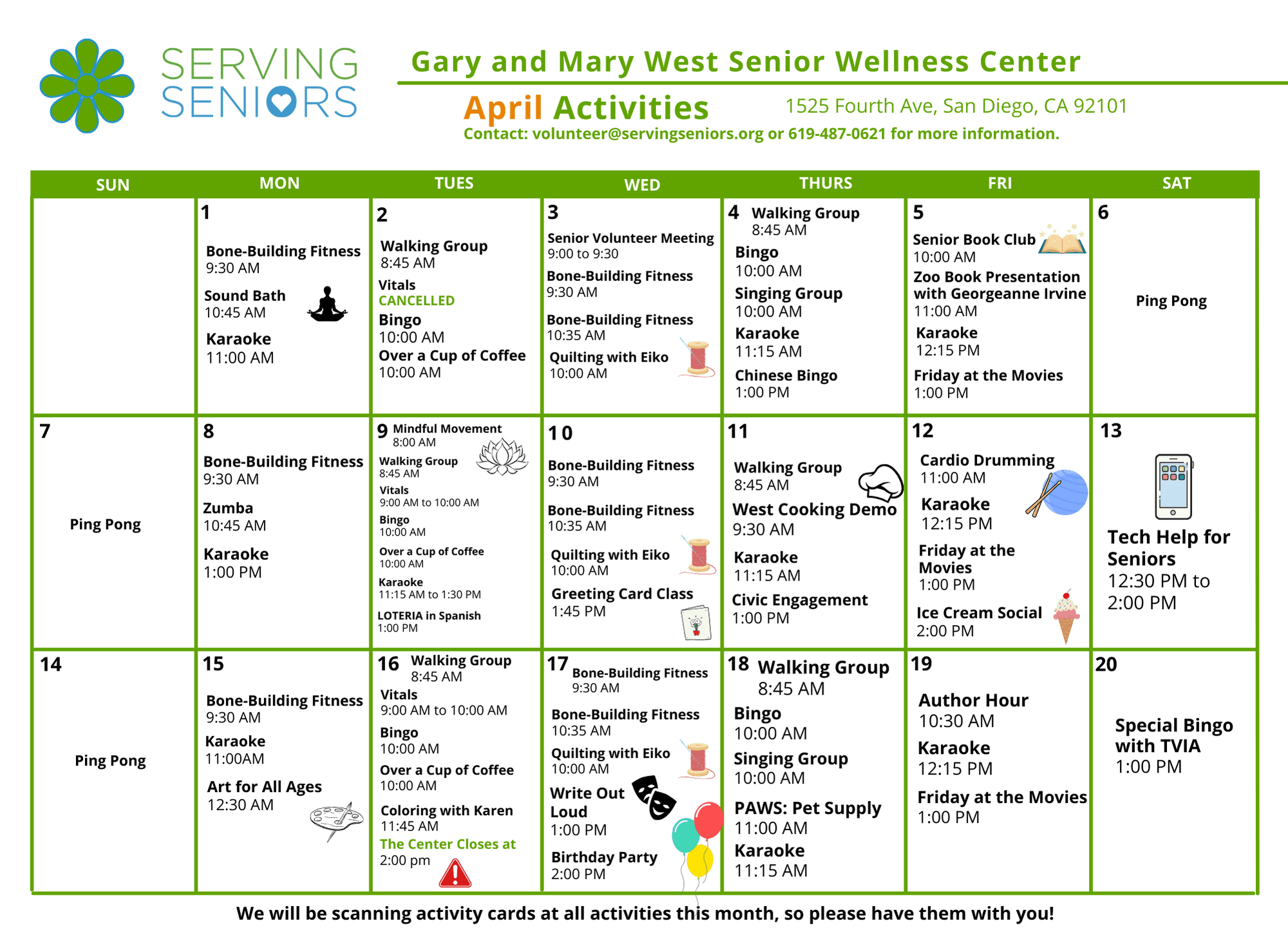Click to download the Gary and Mary West Senior Wellness Center April Activities Calendar