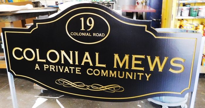 K20140 - Elegant carved  HDU "Colonial Mews " Entrance Sign for Private Community, 2.5D Engraved 